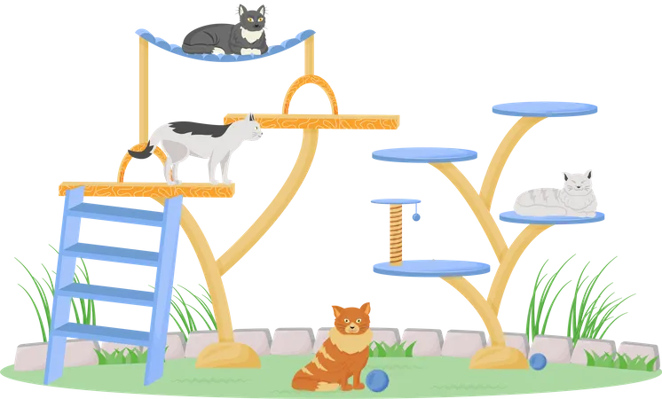 Gatos en la torre de juegos.  Ilustración