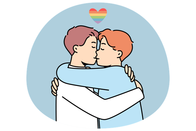 Gay couple embrace show love and affection  Illustration