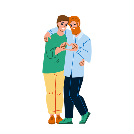 Gay Couple Embracing And Showing Heart  イラスト