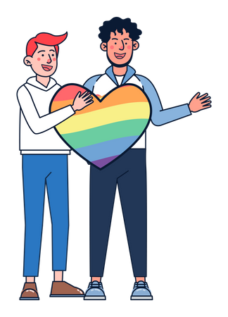 Gay couple holding heart Illustration
