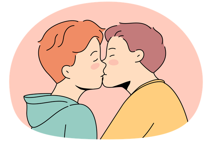 Gay couple kissing showing love and affection  Illustration