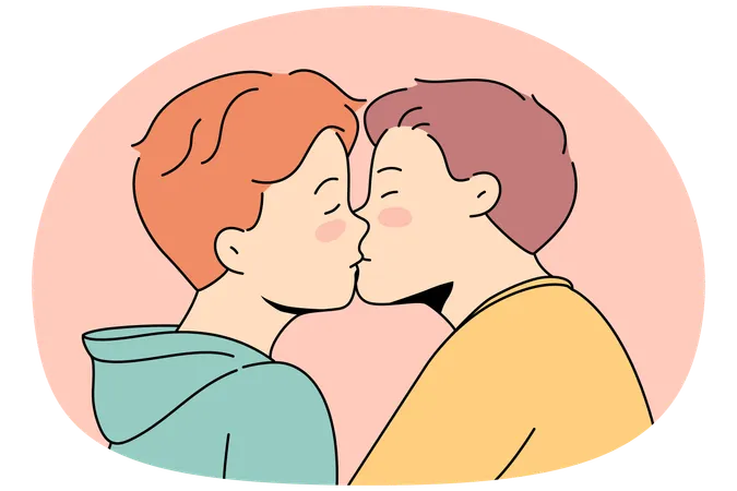 Gay couple kissing showing love and affection  Illustration