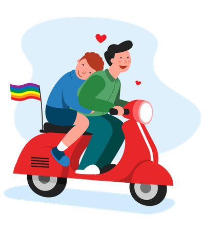 Gay couple riding scooter  Illustration