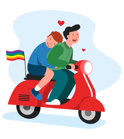 Gay couple riding scooter  Illustration