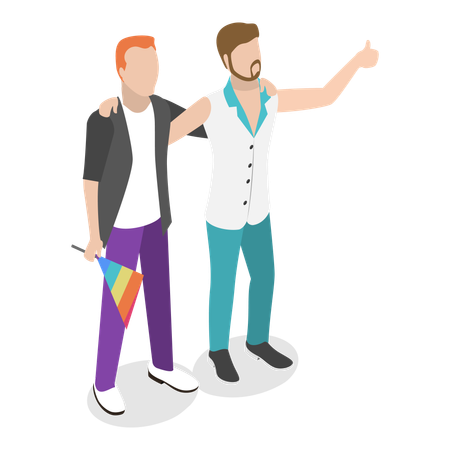Gay couple standing together  Illustration