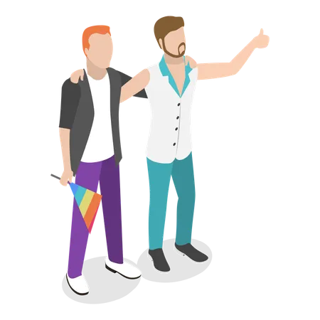 Gay couple standing together  Illustration