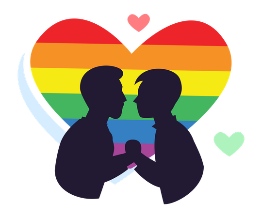 Gay couple with rainbow heart Illustration