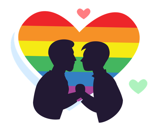 Gay couple with rainbow heart  Illustration