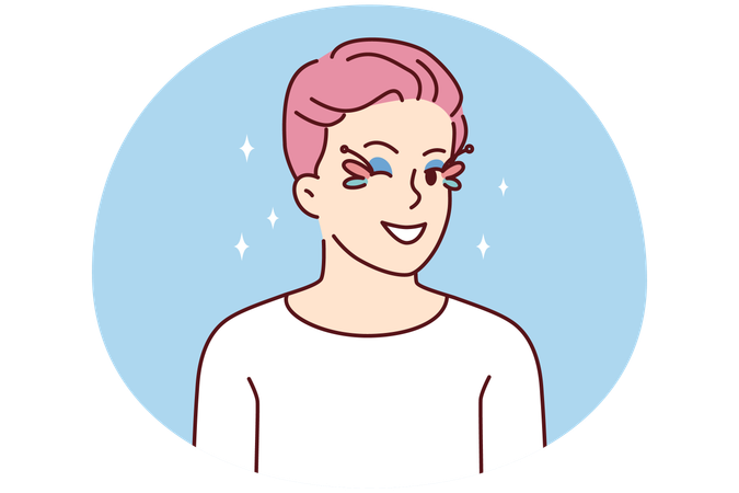 Gay man with pink hair and eyes makeup  Illustration