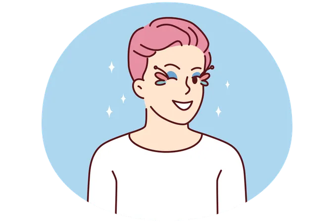Gay man with pink hair and eyes makeup  Illustration