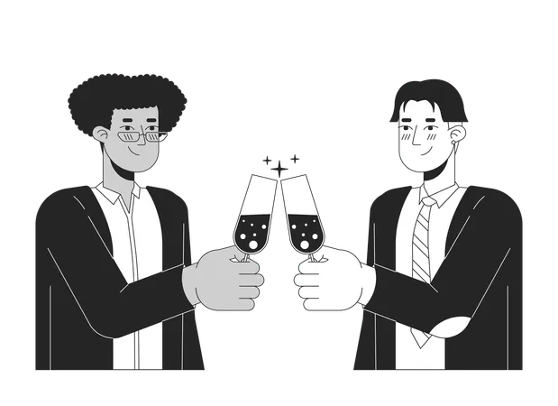 Gay men couple clink glasses  Illustration