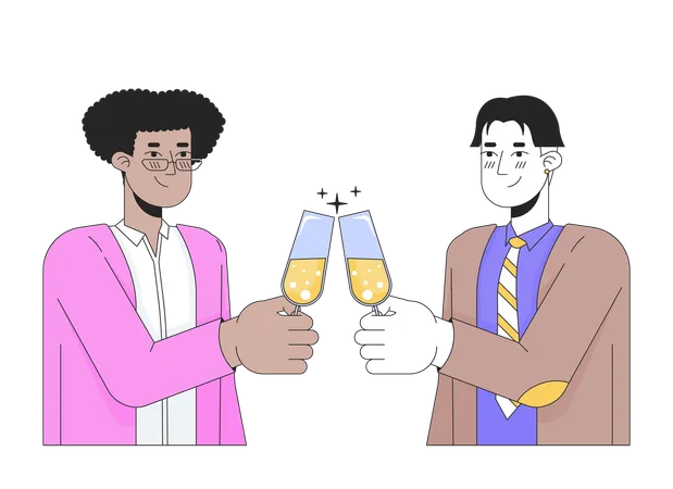 Gay Men Couple Clinking Glasses 2 D Linear Cartoon Characters Enamored Homosexual Boyfriends Isolated Line Vector People White Background Toasting Champagne Flutes Color Flat Spot Illustration Illustration