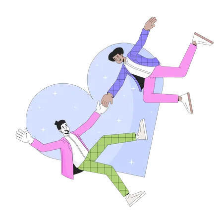 Gay Men Falling At First Sight 2 D Linear Illustration Concept Homosexual Boyfriends Cartoon Characters Isolated On White Millennial Love Relationship Metaphor Abstract Flat Vector Outline Graphic Illustration