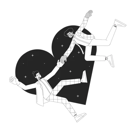Gay Men Falling At First Sight Black And White 2 D Illustration Concept Homosexual Boyfriends Cartoon Outline Characters Isolated On White Millennial Love Relationship Metaphor Monochrome Vector Art Illustration