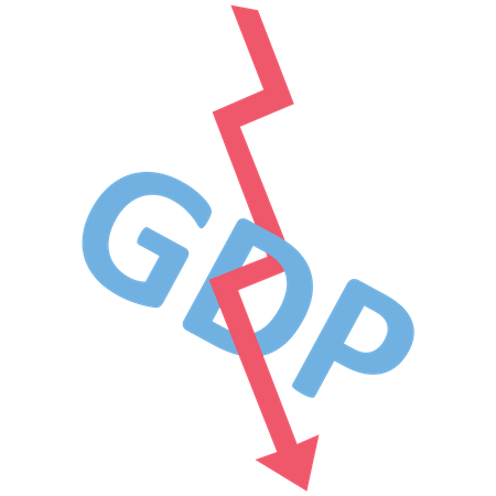 GDP symbol and the red arrow are going down  Illustration