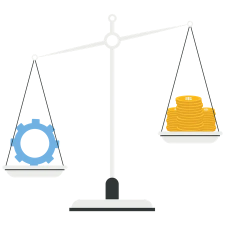 Gear and a stack of coin on the scale  Illustration