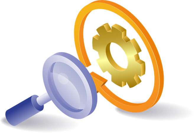 Gear arrow rotation with magnifying glass  Illustration