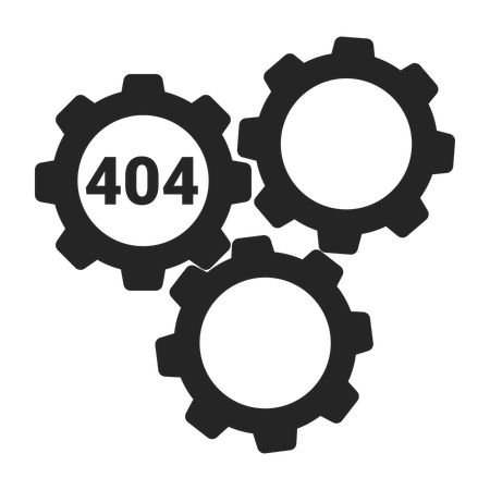 Gears cogwheels black white error 404 flash message  Illustration