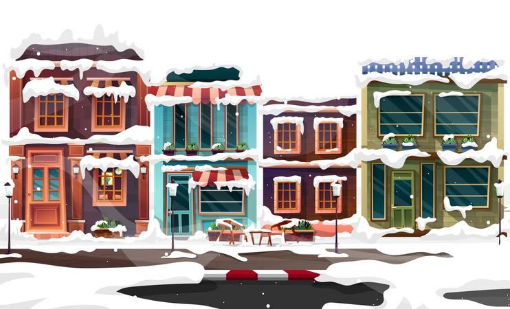 Gebäude im Schnee  Illustration