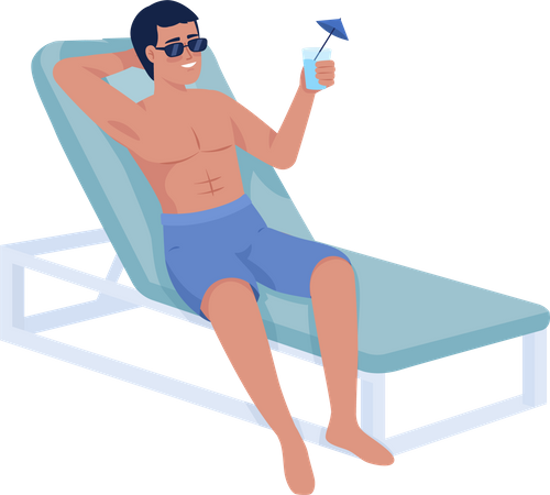 Gebräunter Mann mit Cocktail am Strand  Illustration