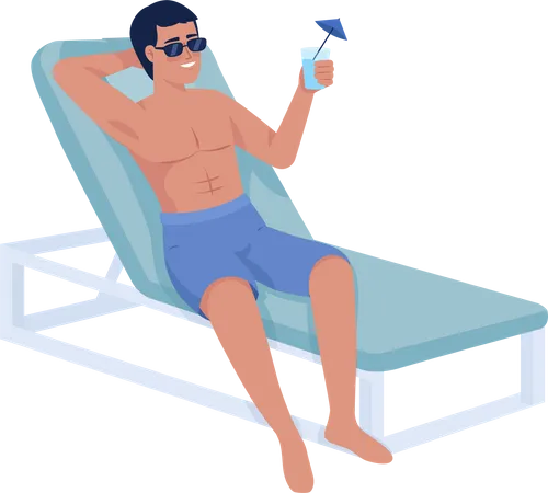 Gebräunter Mann mit Cocktail am Strand  Illustration