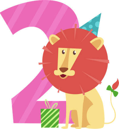 Geburtstagszahl mit Löwe und Geschenkbox  Illustration