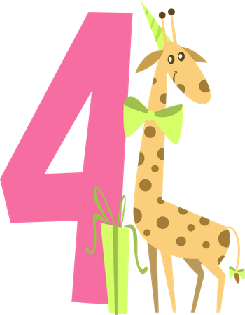 Geburtstagszahlen mit Giraffe und Geschenkbox  Illustration