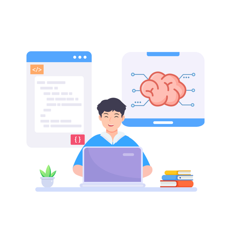 Brain Developers Programmierung mit künstlicher Intelligenz  Illustration