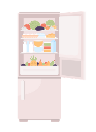 Abra a geladeira cheia de alimentos saudáveis  Ilustração