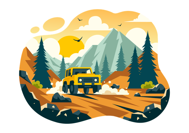 SUV-Fahrt im Wald  Illustration