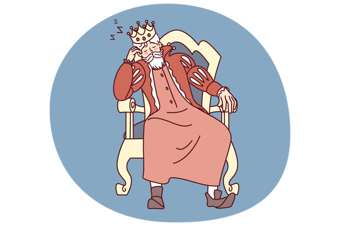 Gelangweilter König schläft im Stuhl  Illustration