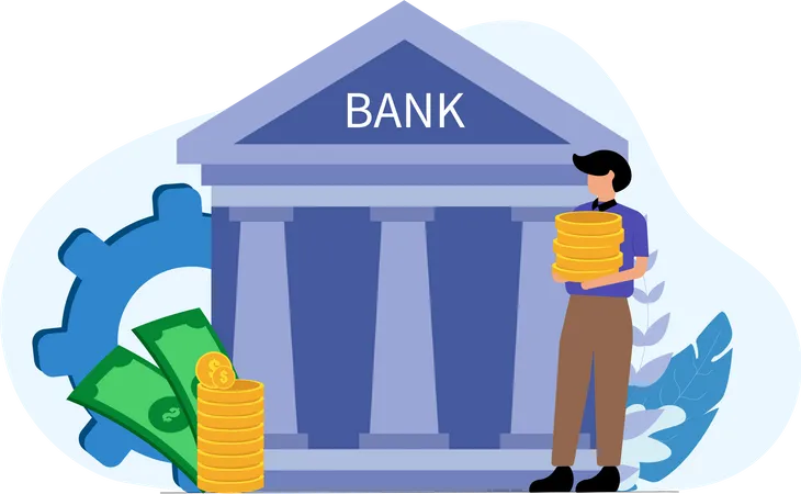Geld bei der Bank einzahlen  Illustration