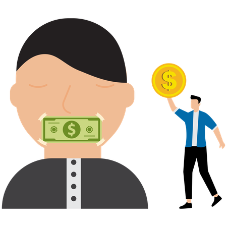 Geld bedeckt Geschäftsmann Mund kaufen Schweigen ihm sagen, er solle den Mund halten  Illustration