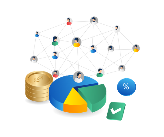 Geld-Business-Team-Netzwerk über Kreisdiagramm  Illustration