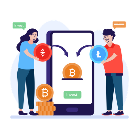 Geld in Bitcoin investieren  Illustration