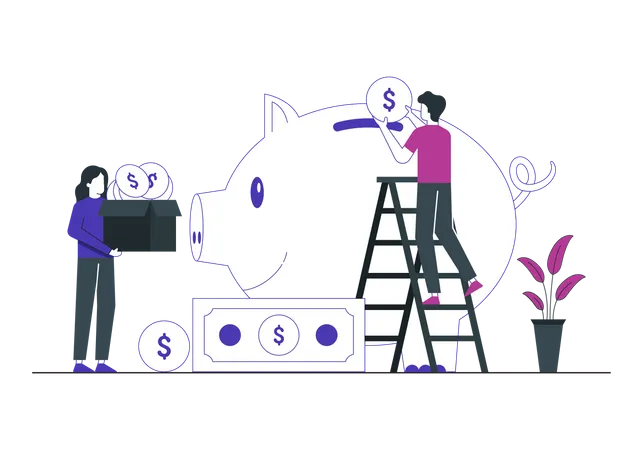 Geld im Sparschwein sparen  Illustration