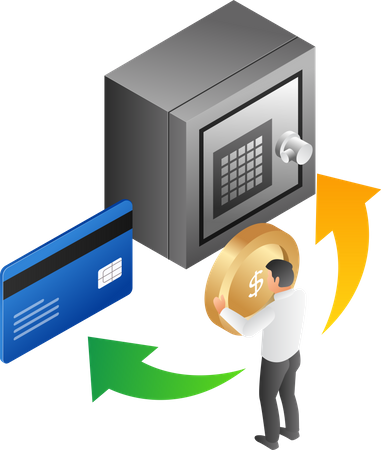 Geld sparen in Tresoren und Geldautomaten  Illustration