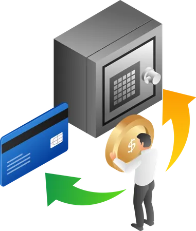 Geld sparen in Tresoren und Geldautomaten  Illustration