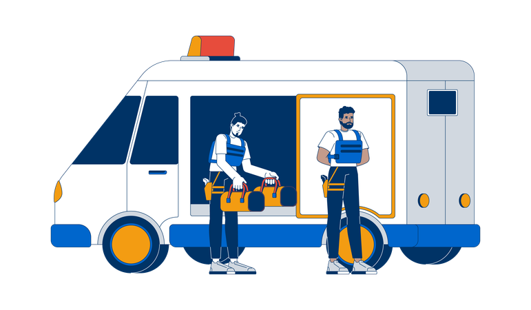 Geldtransporter mit gepanzerten Wachen transportieren Geld  Illustration