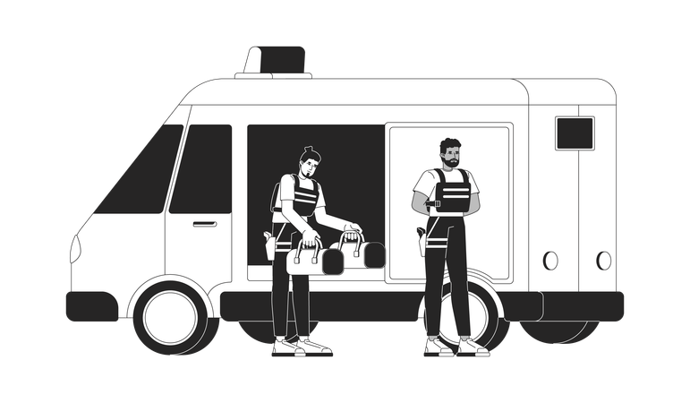 Geldtransporter mit gepanzerten Wachen transportieren Geld  Illustration