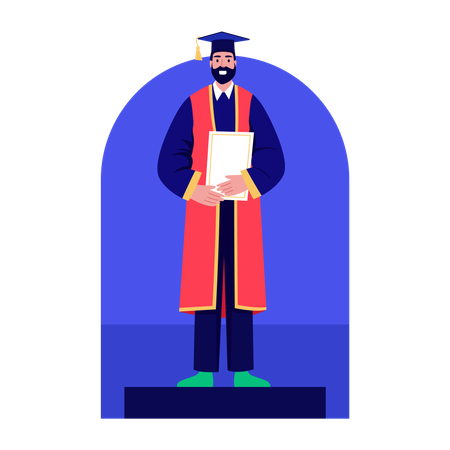 Gelehrter steht mit Zertifikat  Illustration
