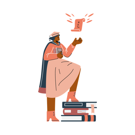 Gelehrter mit Abschlusskappe interagiert mit Informationen  Illustration