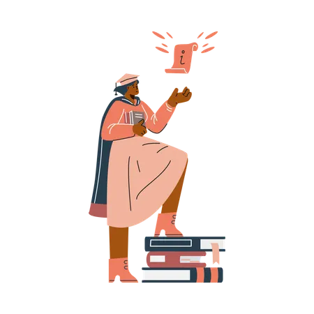 Gelehrter mit Abschlusskappe interagiert mit Informationen  Illustration