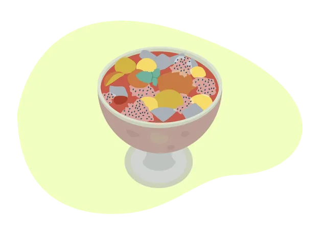 Gelo de frutas no copo transparente  Ilustração