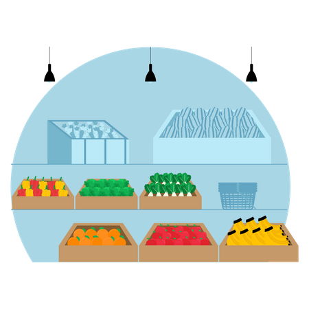 Gemüsestand im Supermarkt  Illustration