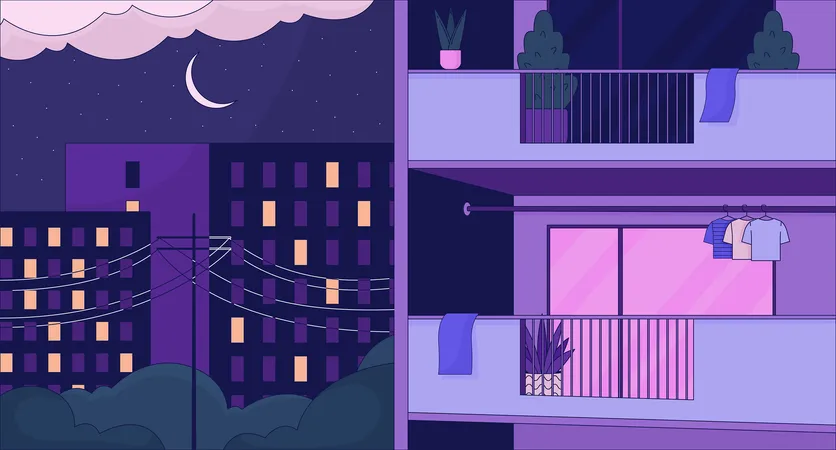 Gemütliche Nacht Apartment Gebäude außen  Illustration