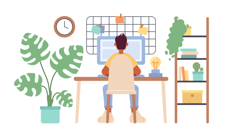 Gemütliches Homeoffice-Setup mit Freelancer  Illustration