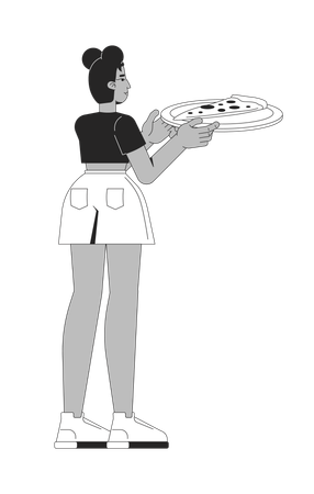 Gen z african american woman holding pizza slice on plate  Illustration