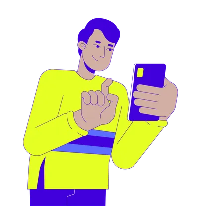 Homem indiano da geração Z digitando smartphone  Ilustração