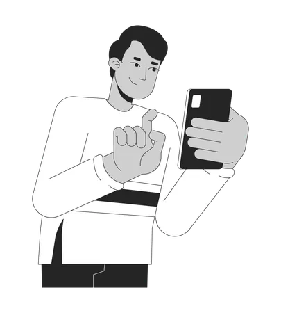 Homem indiano da geração Z digitando smartphone  Ilustração